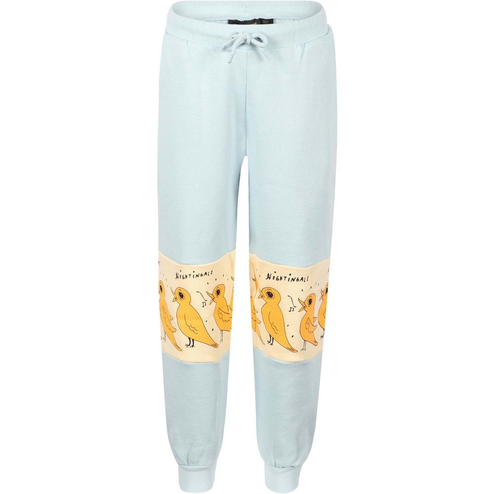 Mini Rodini Light Blue Sweatpants with Yellow Bird Print